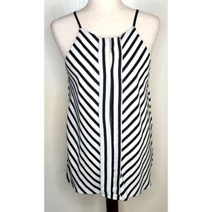 Womens business casual Black and White Striped top Med.